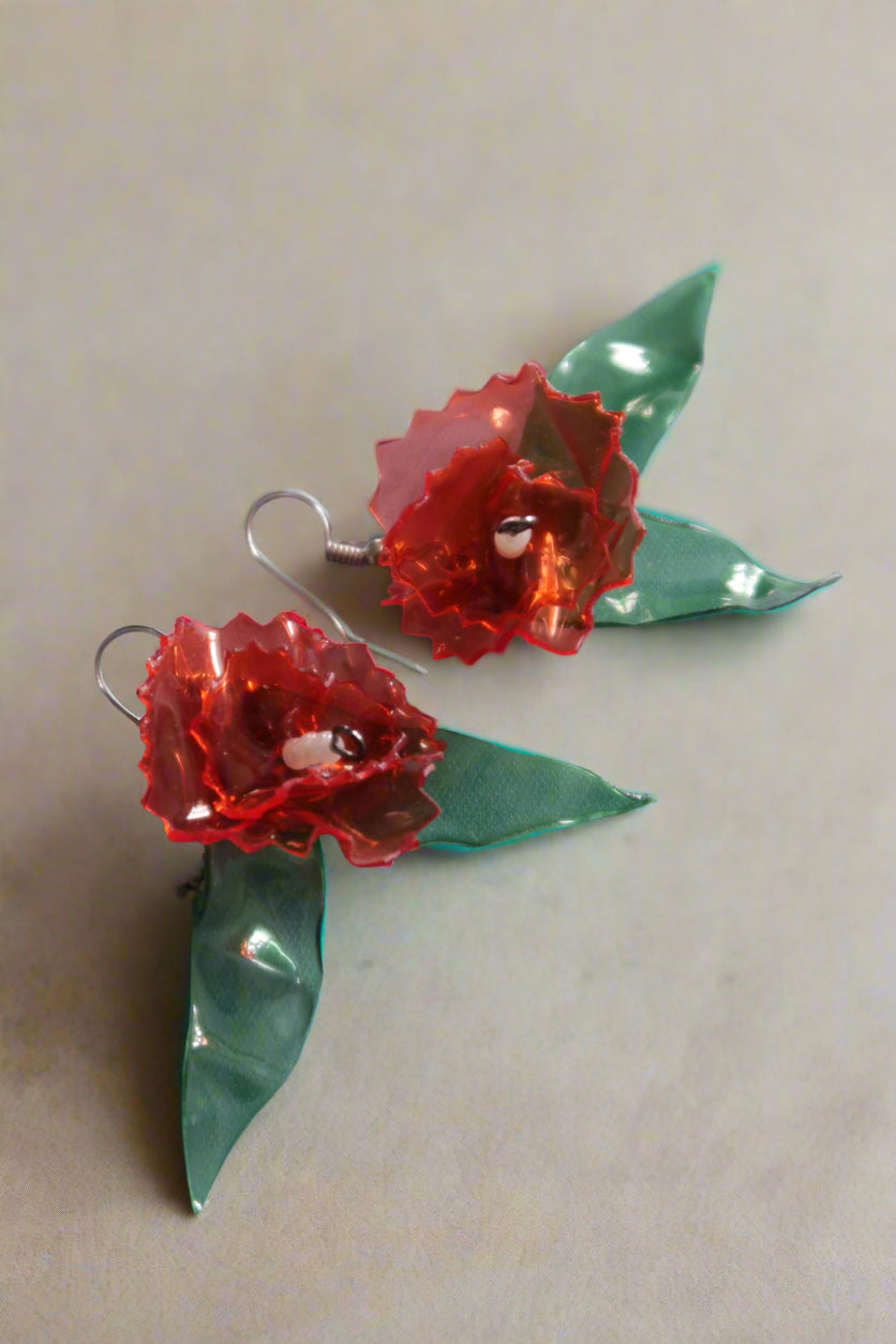Handcrafted Upcycled Plastic Bottle Flower Earrings – Eco-Friendly & Lightweight