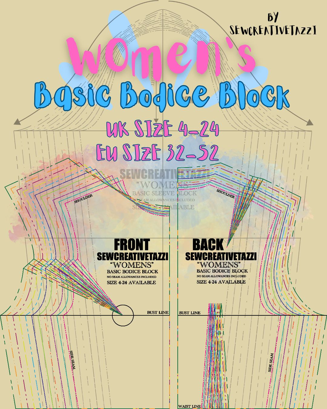 Basic Bodice Block PDF Sewing Pattern – Sizes 4-24