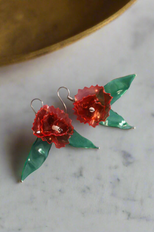 Handcrafted Upcycled Plastic Bottle Flower Earrings – Eco-Friendly & Lightweight
