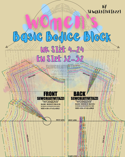 Basic Bodice Block PDF Sewing Pattern – Sizes 4-24